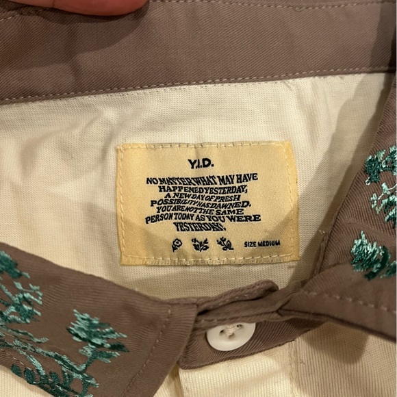 New Yesterday is Dead YID Botanical Rigby Cream Collared Longsleeve Shirt Medium - Picture 12 of 13